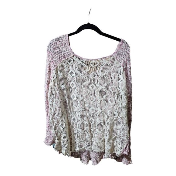 FREE PEOPLE Knit Oversized Crew Neck Crochet Back Sweater- Size M - Picture 2 of 8